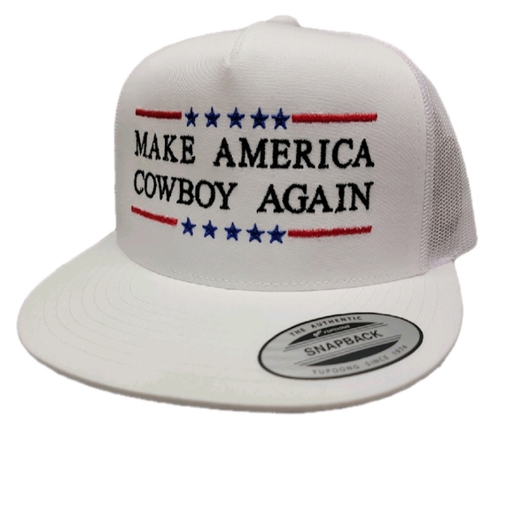 Make America Cowboy Again Mesh Snapback Embroidered Flat Bill Trucker Hat Cap - Picture 2 of 4